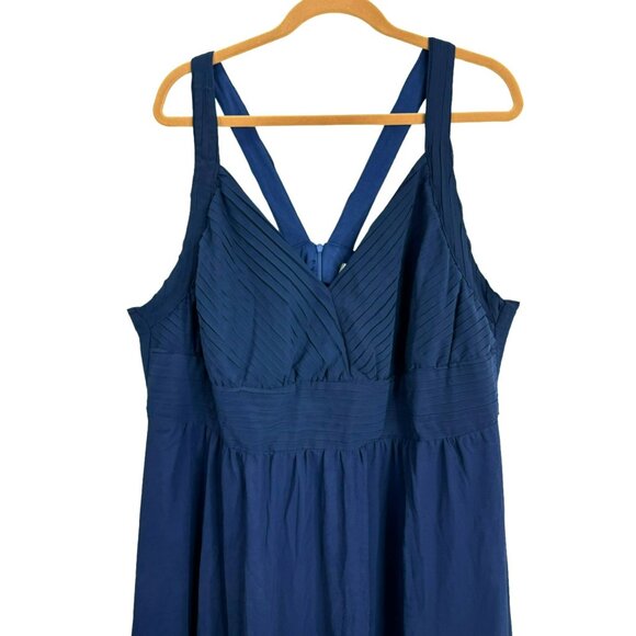 Roiii Women's Sz XL Elegant Navy Blue Chiffon Maxi Dress Cross-Back Straps - Picture 2 of 15